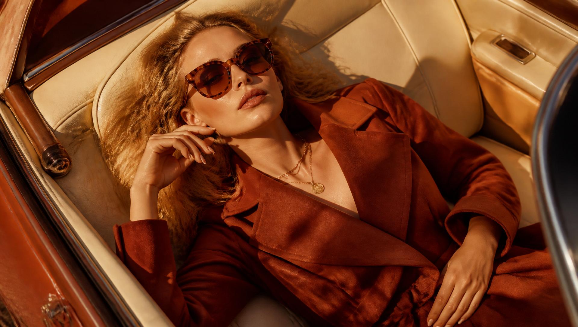 Dewva campaign — model in warm sienna light